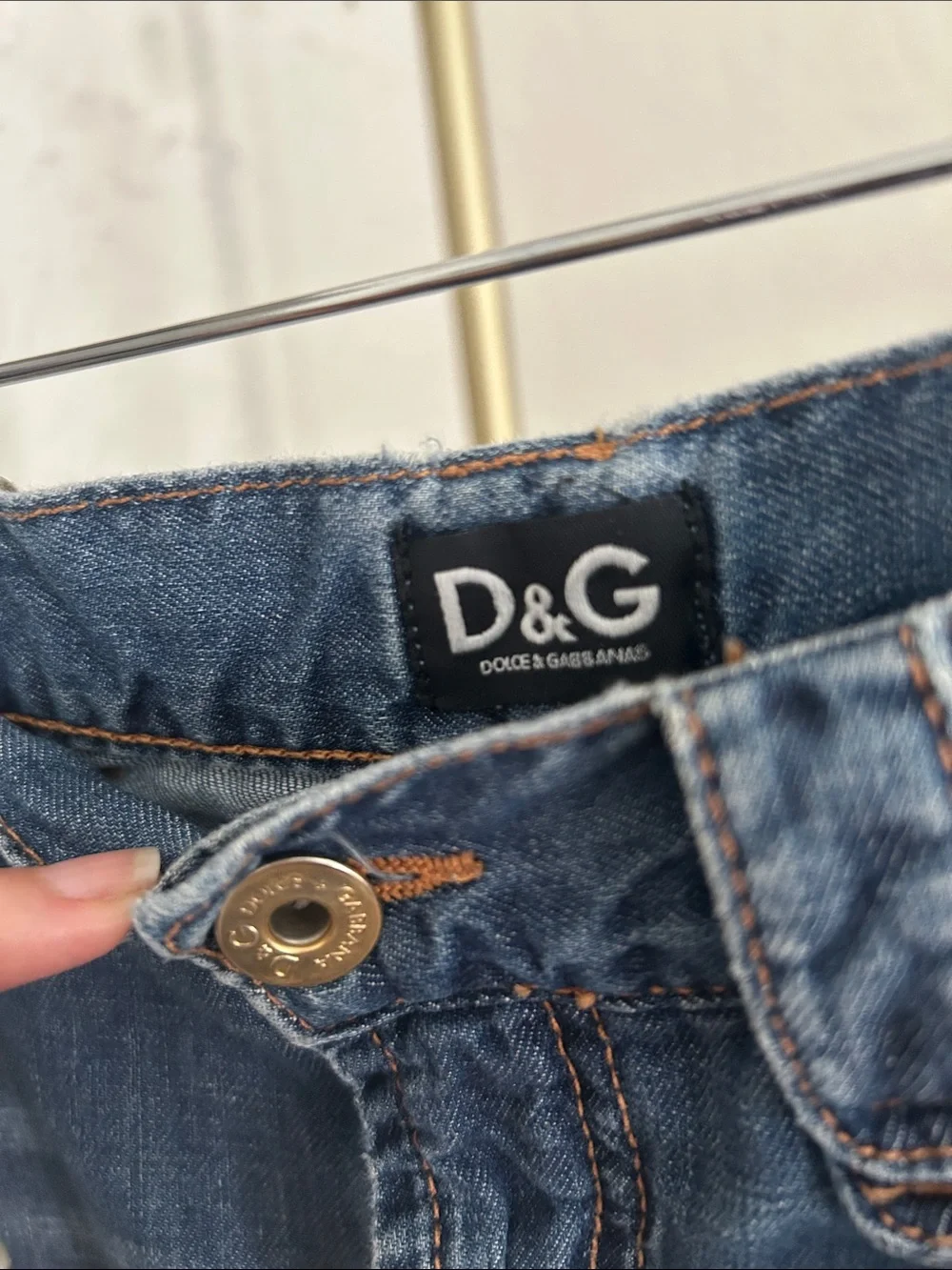 D&G Medium Blue Denim Pencil Skirt with Gold Rivets